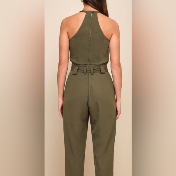 LULUS In The City wrap top jumpsuit olive belted lined 2 pockets NEW size M - Picture 3 of 15
